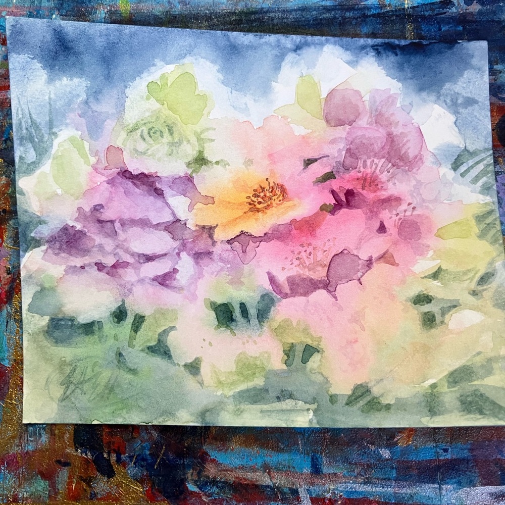 Original Floral Watercolor Painting Art Flower Bouquet cottage core flowers EAEH